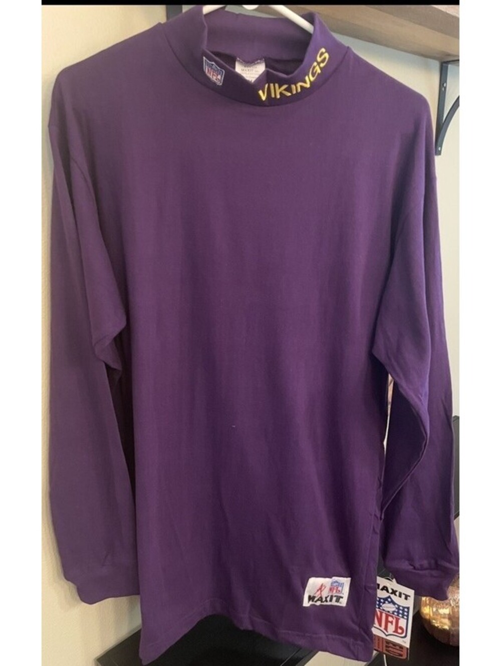 Vtg Pro Line Maxit Men's Minnesota Vikings Mock Turtleneck Long Sleeve Shirt Med